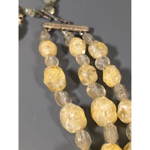 Vitnage Coro Butterscotch Yellow Lucite Bead Three Strand Neckalce Choker 16" - Picture 6 of 11